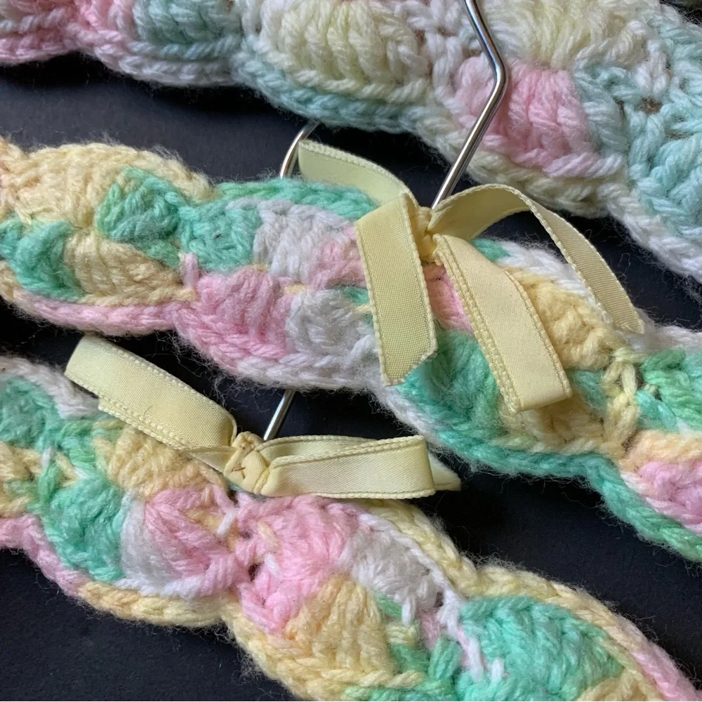 v i n t a g e :: 4 Handmade Rainbow Pastel Crochet Knit Clothing Hangers